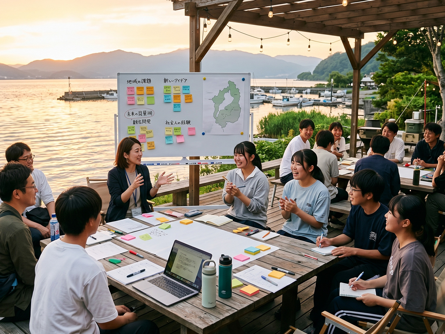 湖畔でのワークショップの様子
